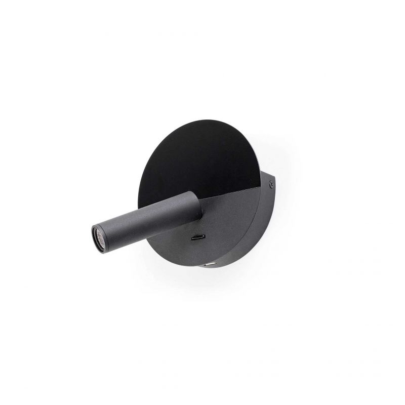 Aplica cu reader LED minimalista cu USB charger DUAS Black