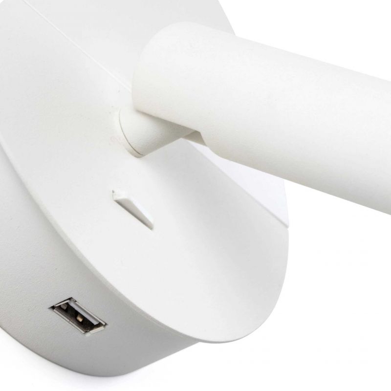 Aplica cu reader LED minimalista cu USB charger DUAS White