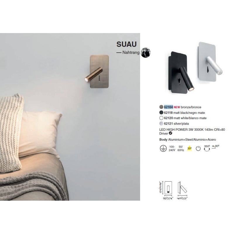 Aplica cu reader LED minimalista SUAU bronz