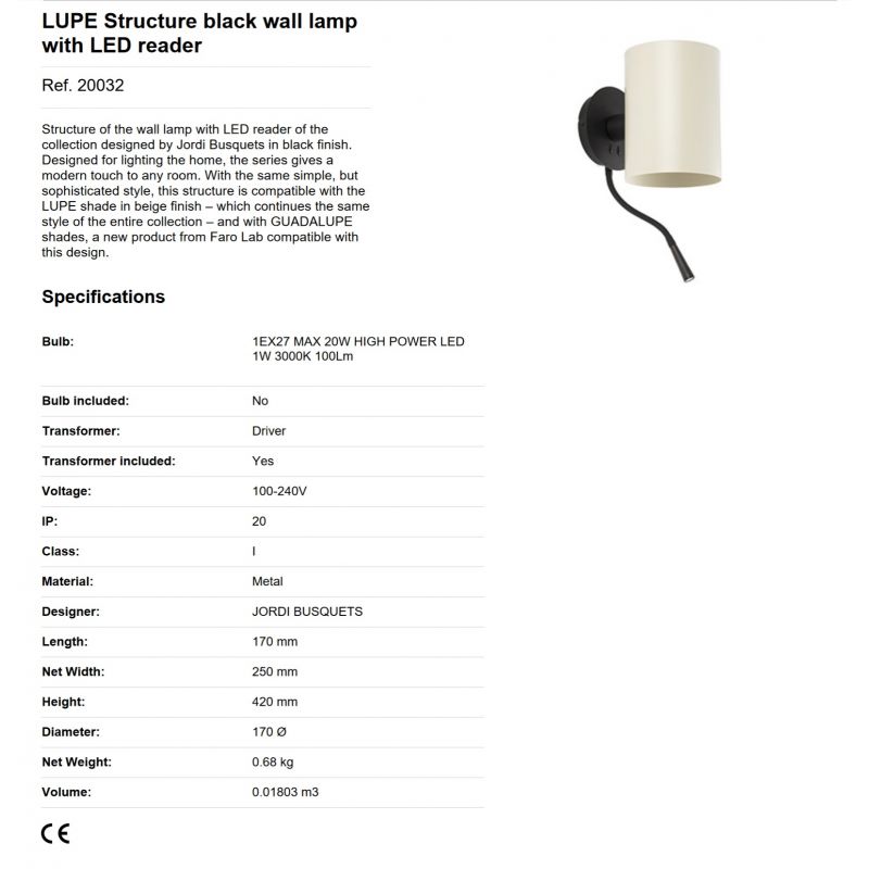 Aplica cu reader LED moderna design elegant LUPE negru/bej
