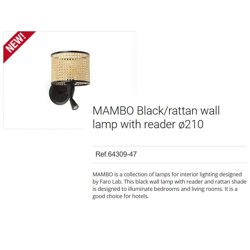 Aplica cu reader LED moderna design natural MAMBO negru/ratan