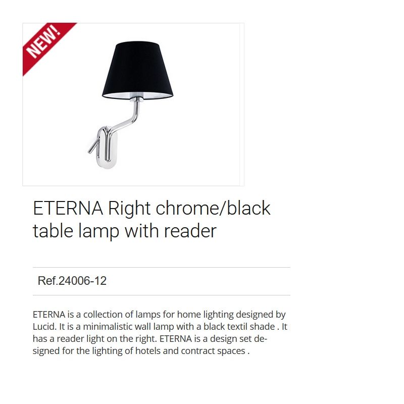 Aplica cu reader LED pe dreapta design elegant ETERNA crom/negru