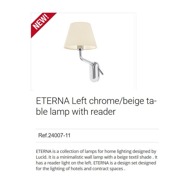 Aplica cu reader LED pe stanga design elegant ETERNA crom/bej