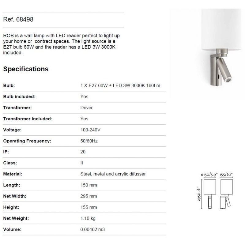 Aplica cu reader LED ROB nickel