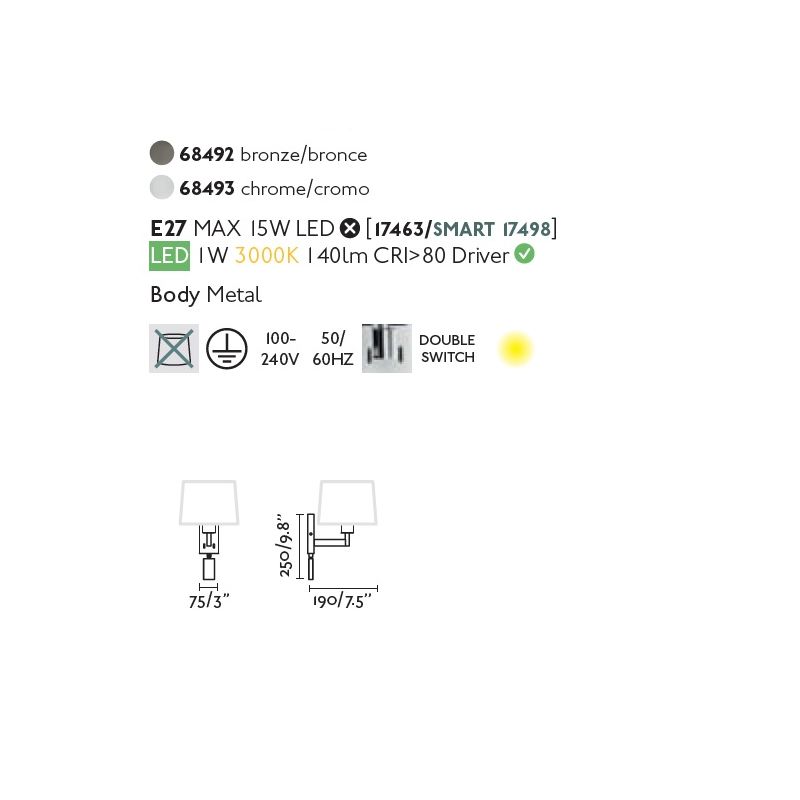 Aplica cu reader LED stil clasic design elegant ARTIS bronz/alb