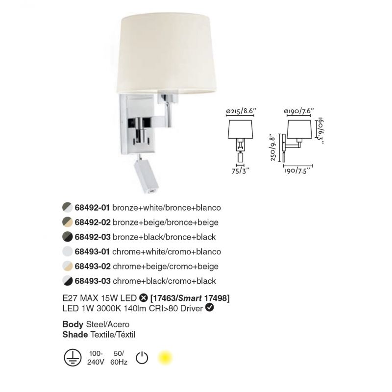 Aplica cu reader LED stil clasic design elegant ARTIS bronz/bej