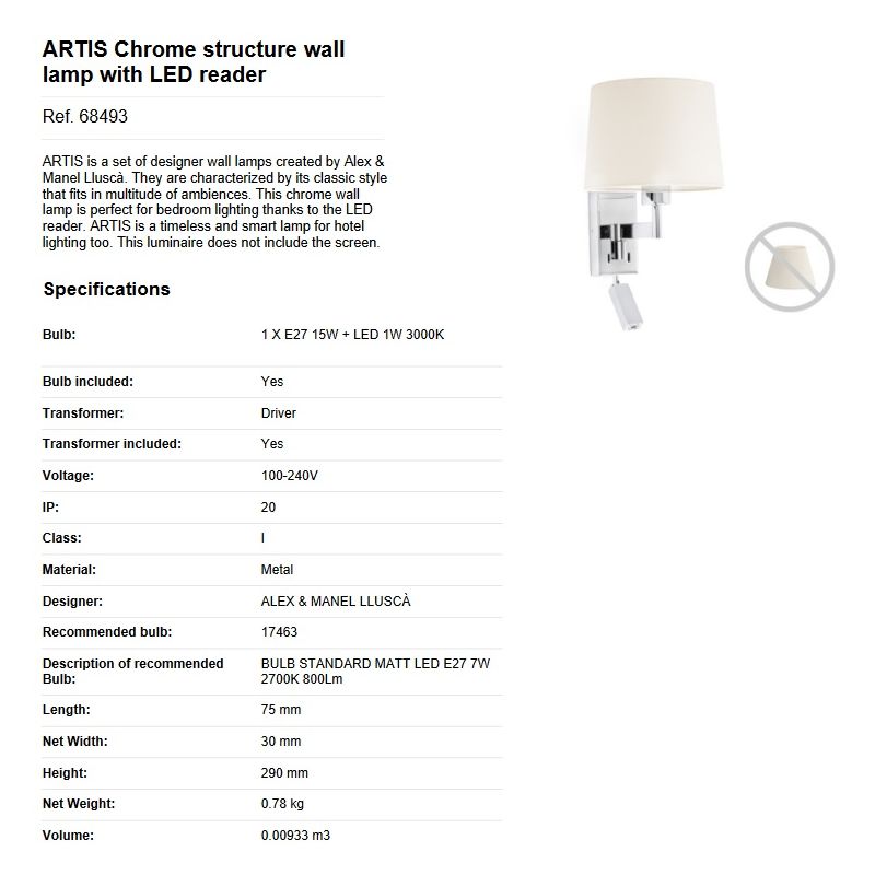 Aplica cu reader LED stil clasic design elegant ARTIS crom/alb