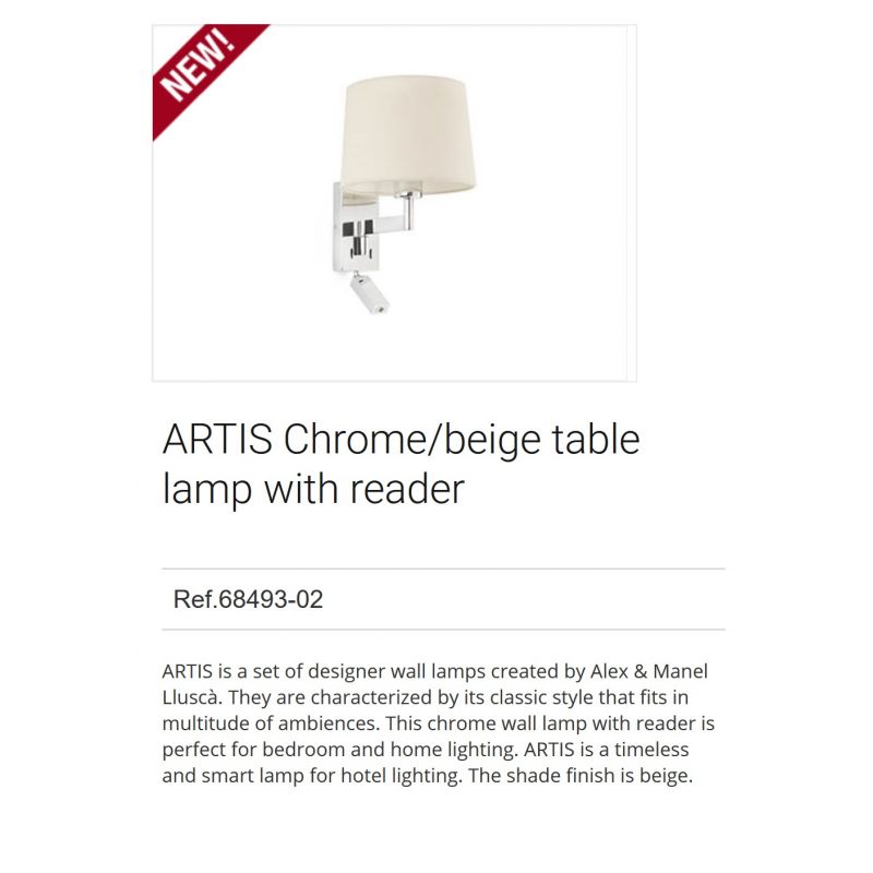 Aplica cu reader LED stil clasic design elegant ARTIS crom/bej