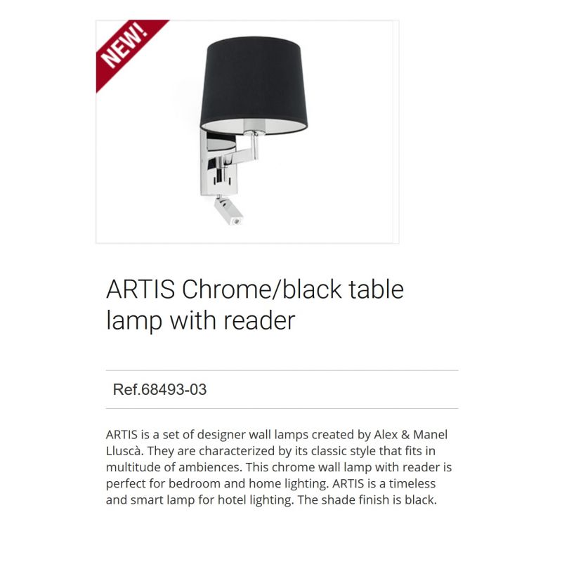 Aplica cu reader LED stil clasic design elegant ARTIS crom/negru