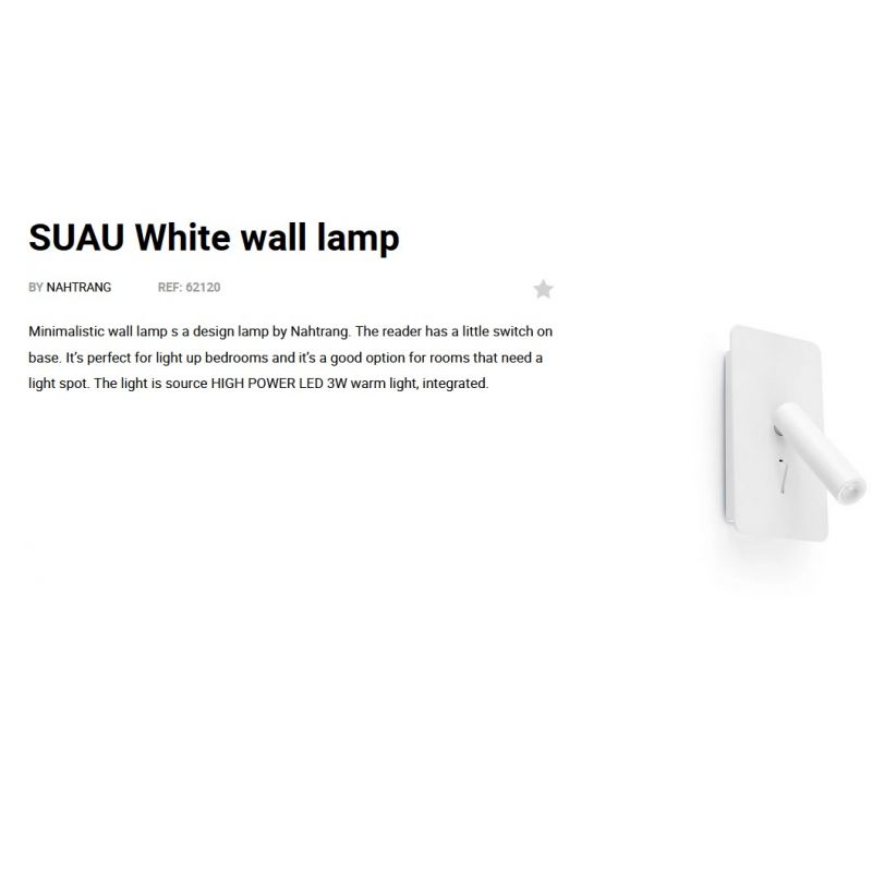 Aplica cu reader LED stil minimalist SUAU alb