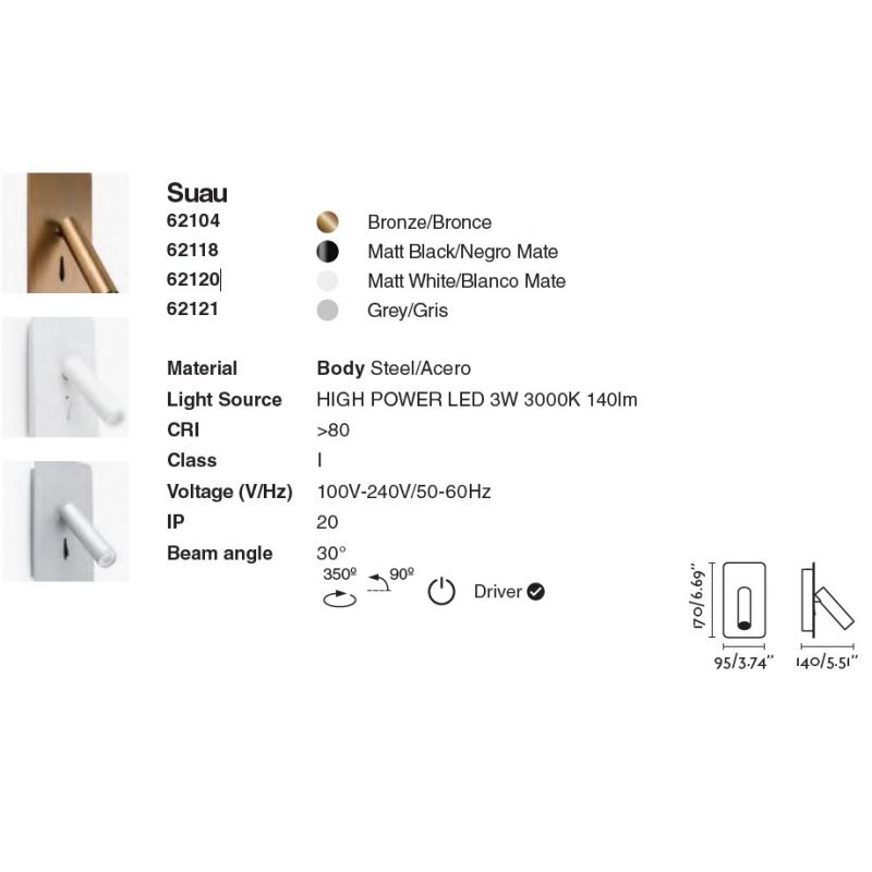Aplica cu reader LED stil minimalist SUAU alb