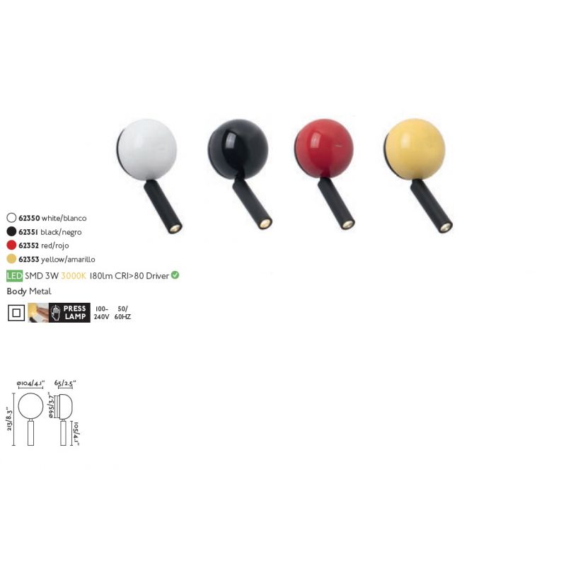 Aplica cu reader LED stil modern minimalist PRESS Black