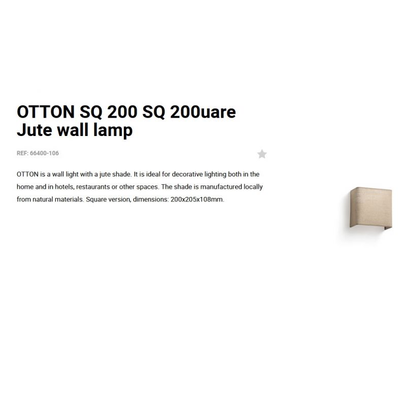 Aplica de perete ambientala design natural OTTON SQ 200 iuta