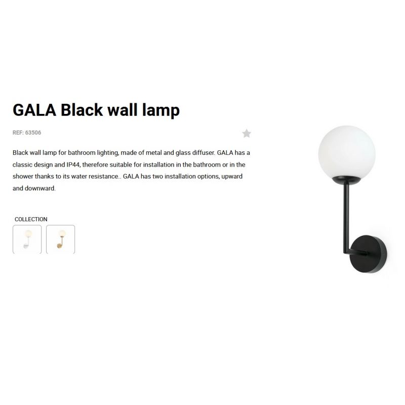 Aplica de perete baie cu protectie IP44 GALA Black