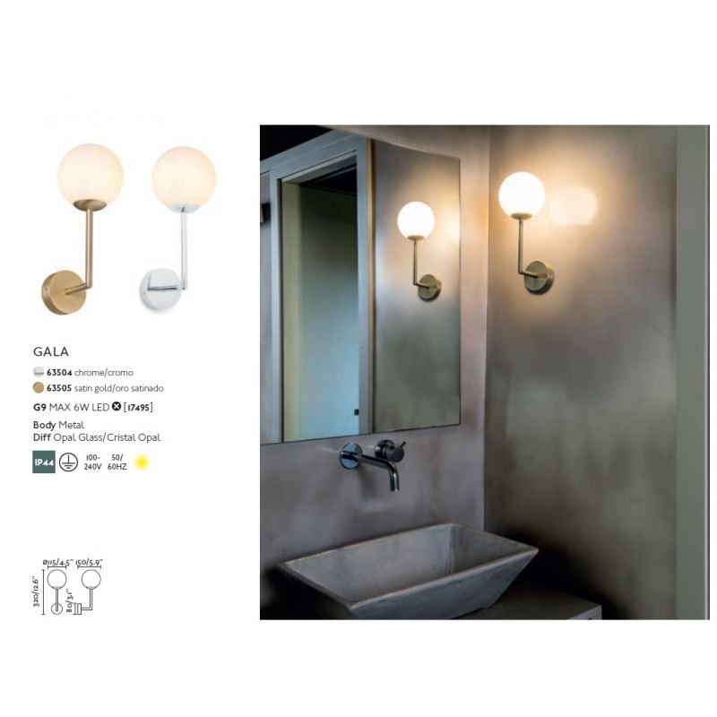 Aplica de perete baie cu protectie IP44 GALA Chrome