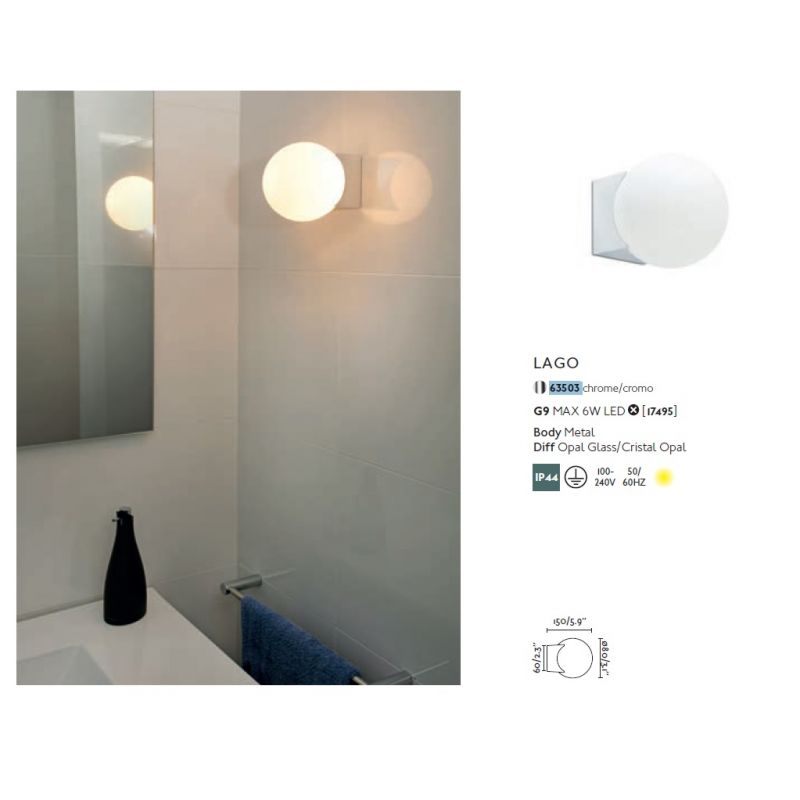 Aplica de perete baie cu protectie IP44 LAGO Chrome