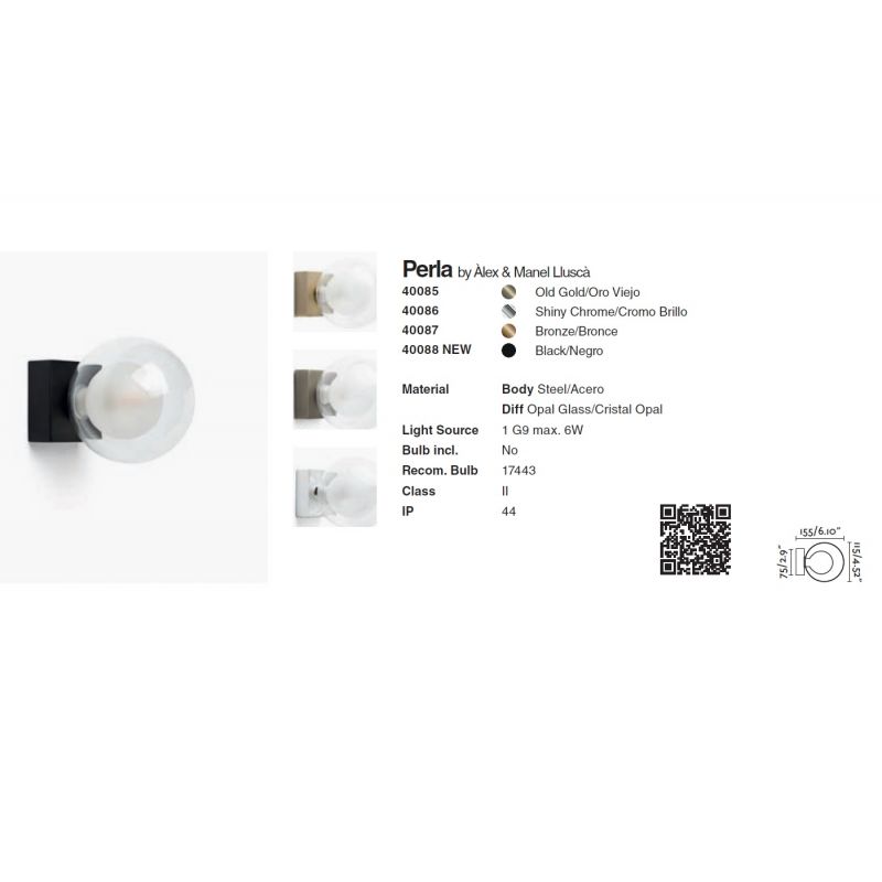 Aplica de perete baie cu protectie IP44 PERLA black