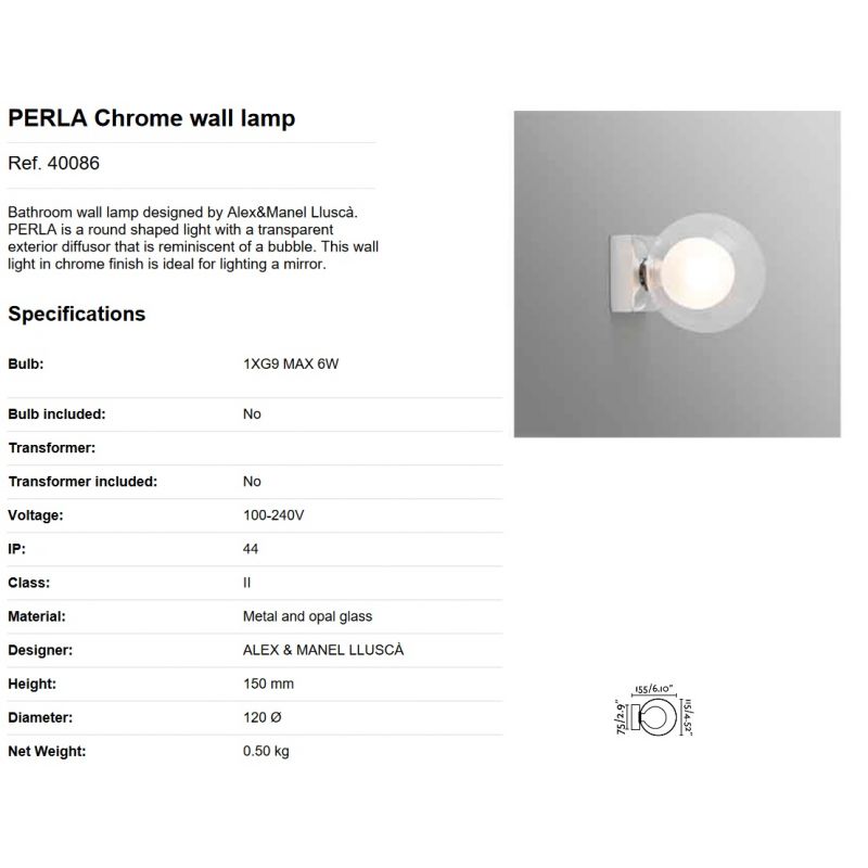 Aplica de perete baie cu protectie IP44 PERLA Chrome