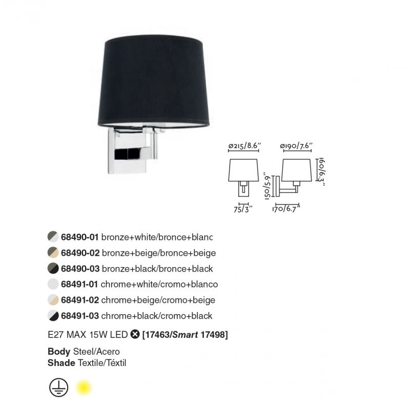Aplica de perete design elegant ARTIS bronz/negru