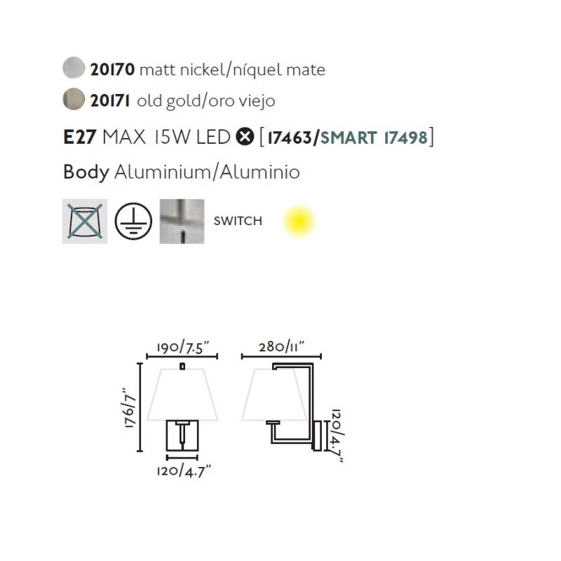 Aplica de perete eleganta design clasic FRAME nickel/negru