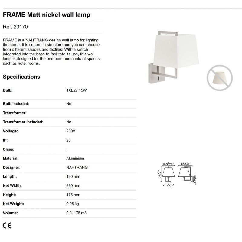 Aplica de perete eleganta design clasic FRAME nickel/negru