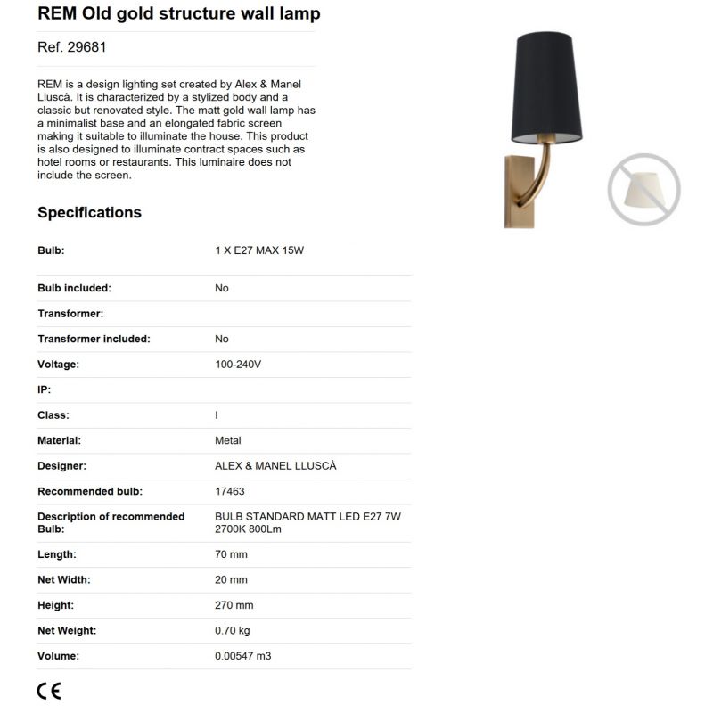 Aplica de perete eleganta design clasic REM auriu/negru