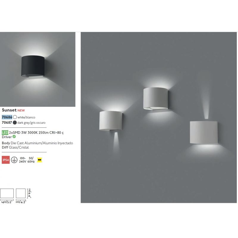 Aplica de perete LED exterior IP54 stil decorativ SUNSET alba