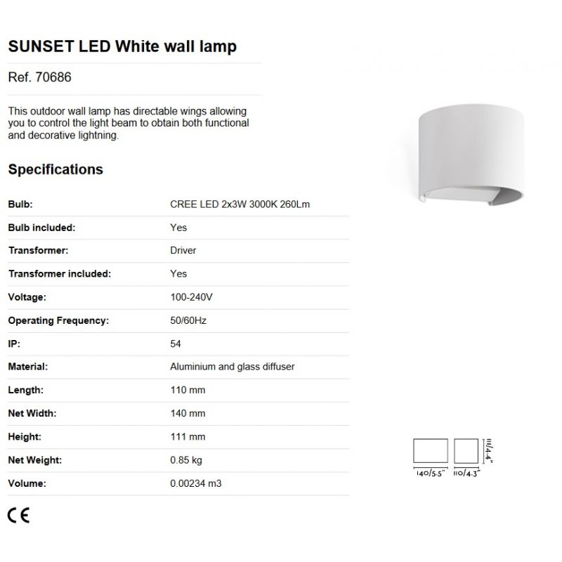Aplica de perete LED exterior IP54 stil decorativ SUNSET alba