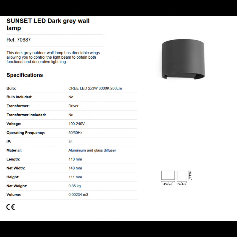 Aplica de perete LED exterior IP54 stil decorativ SUNSET neagra