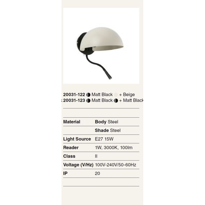 Aplica de perete metal cu reader LED DOMINICA negru/bej