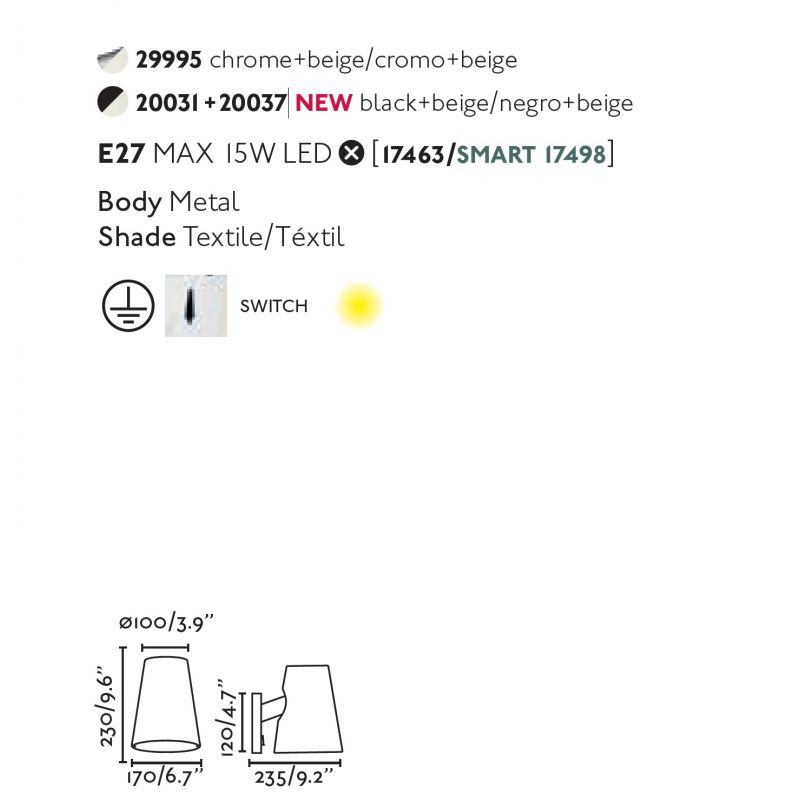 Aplica de perete moderna design elegant LUPE negru/bej