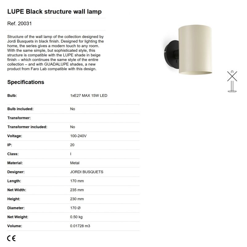 Aplica de perete moderna design elegant LUPE negru/bej