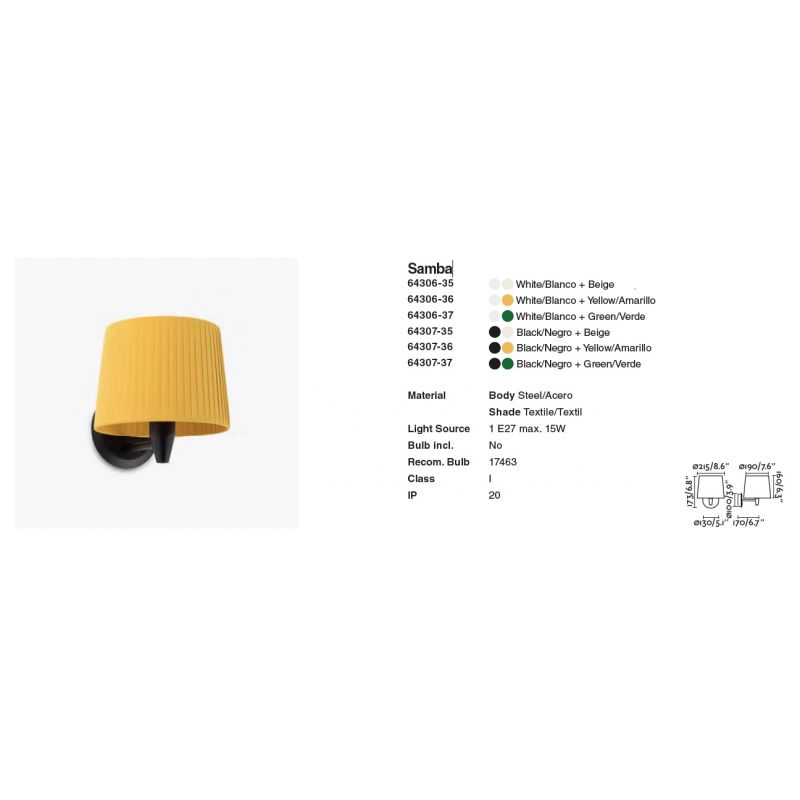 Aplica de perete moderna design elegant SAMBA mini alb/galben