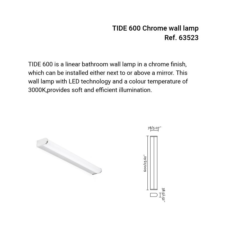 Aplica de perete / oglinda baie IP44 TIDE 600, crom