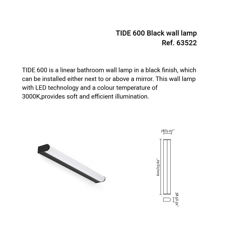 Aplica de perete / oglinda baie IP44 TIDE 600, negru
