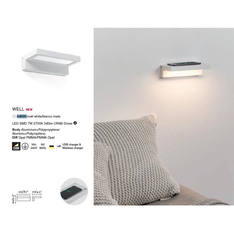 Aplica LED ambientala moderna cu USB + Wireless charger WELL