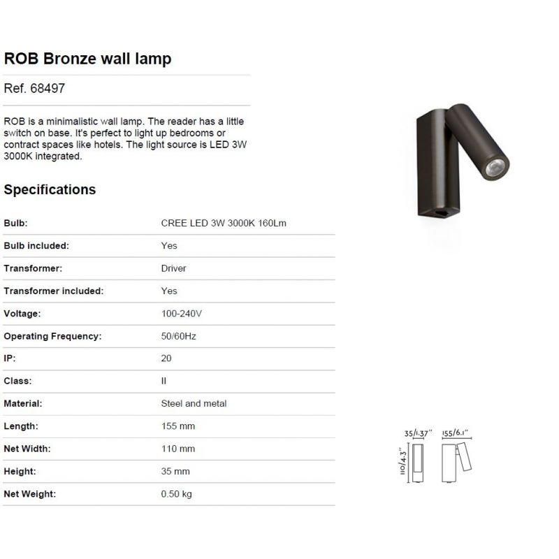 Aplica LED design modern minimalist ROB bronz