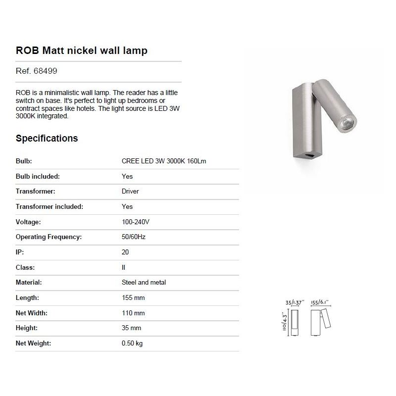 Aplica LED design modern minimalist ROB nickel
