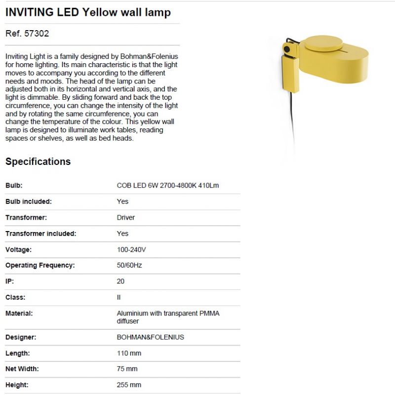 Aplica LED dimabila design ultra-modern INVITING galbena