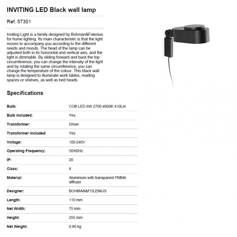 Aplica LED dimabila design ultra-modern INVITING neagra