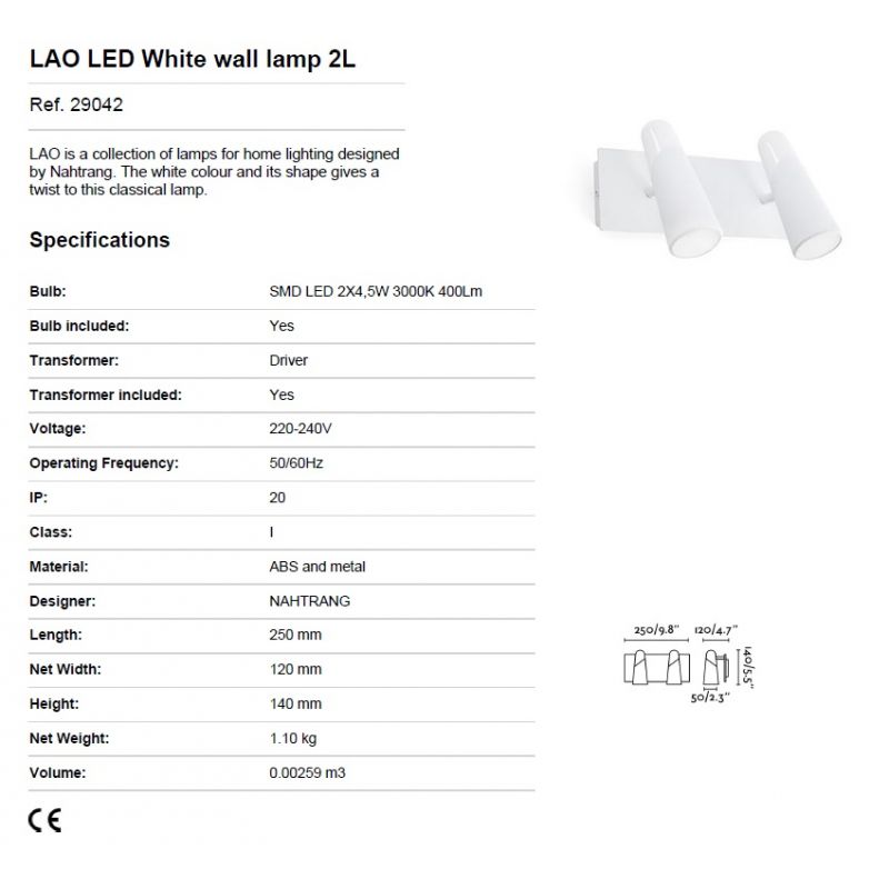 Aplica LED moderna cu 2 spoturi LAO alb