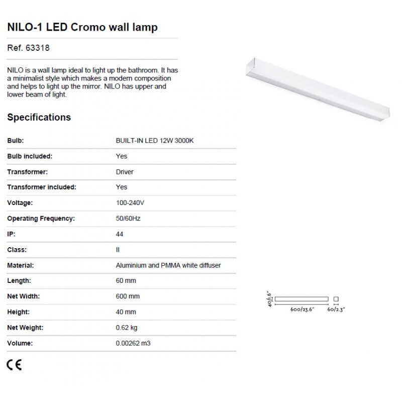 Aplica LED oglinda Baie IP44 stil modern minimalist NILO-1 crom
