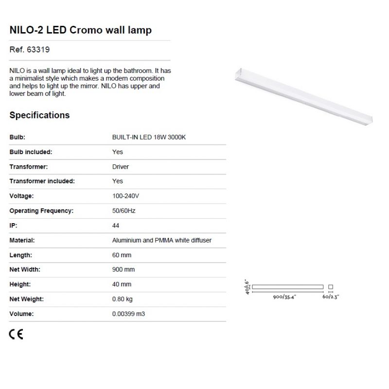 Aplica LED oglinda Baie IP44 stil modern minimalist NILO-2 crom
