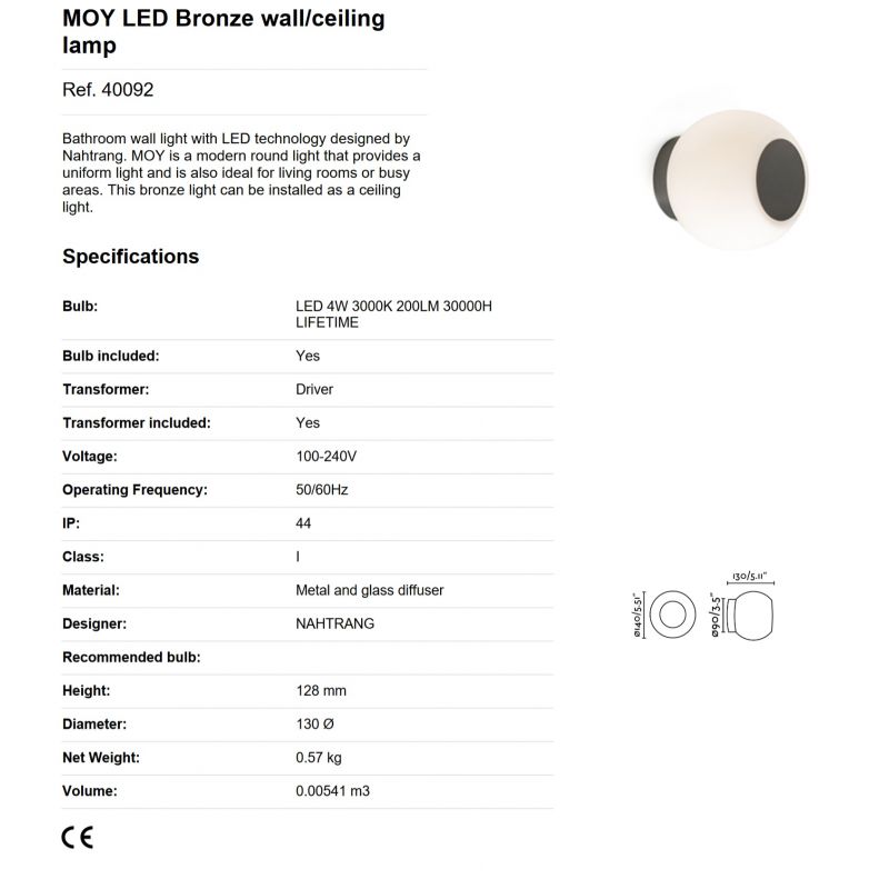 Aplica LED perete/tavan pentru baie IP44 MOY bronz