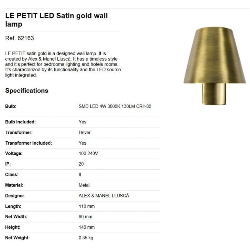 Aplica LED stil modern minimalist LE PETIT LED Satin gold
