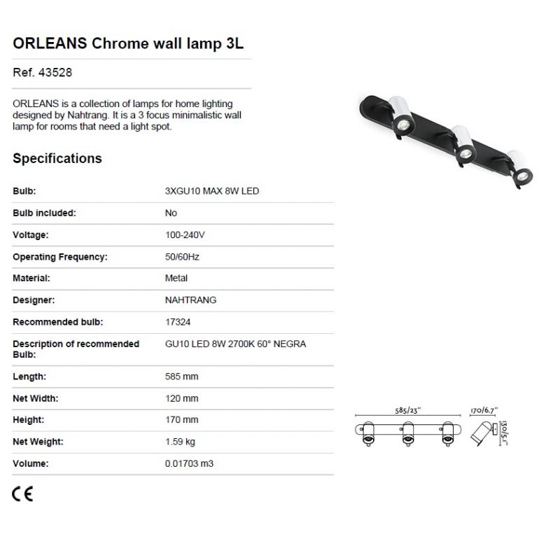 Aplica LED stil modern minimalist ORLEANS 3L crom