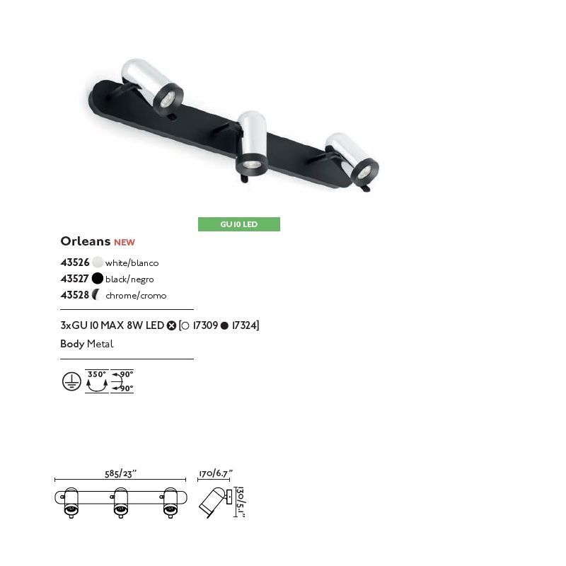 Aplica LED stil modern minimalist ORLEANS 3L negru