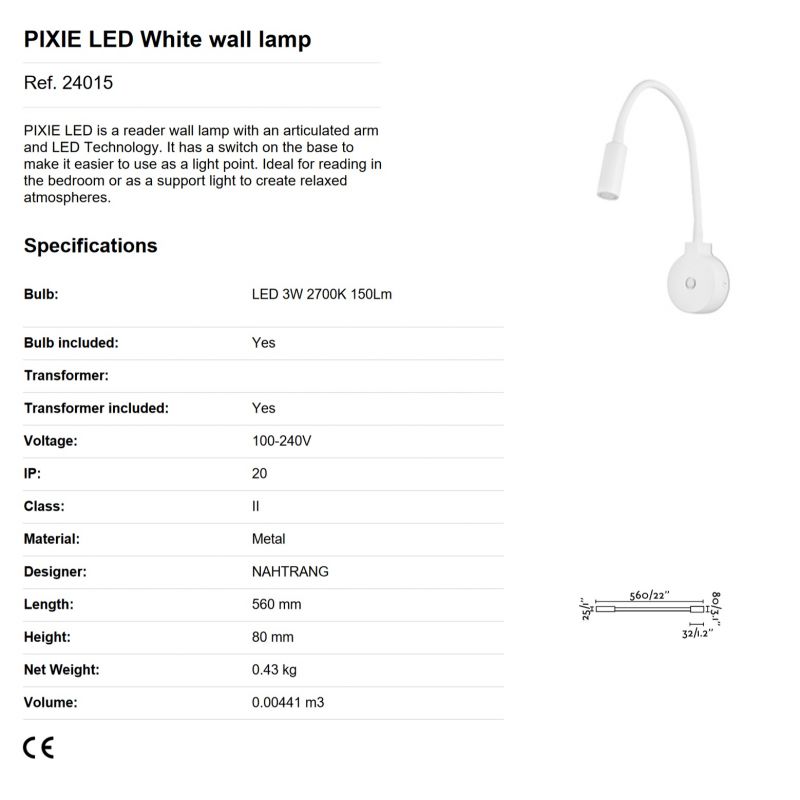 Aplica LED tip reader LED design modern minimalist PIXIE alba