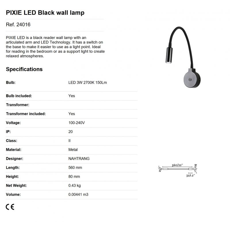 Aplica LED tip reader LED design modern minimalist PIXIE neagra