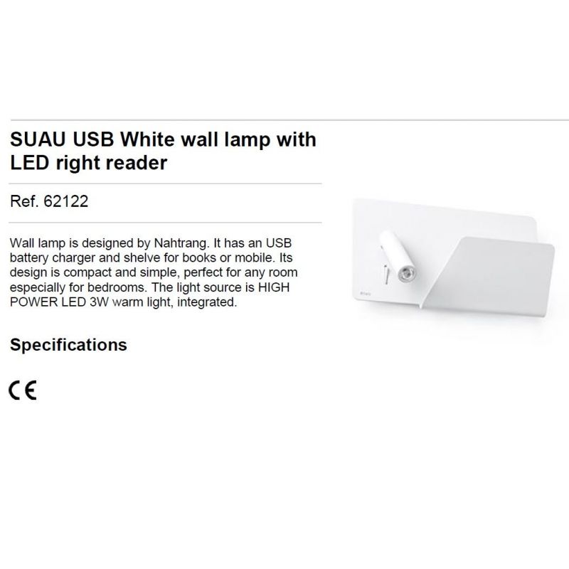 Aplica LED ultra moderna SUAU USB alb dormitor dreapta